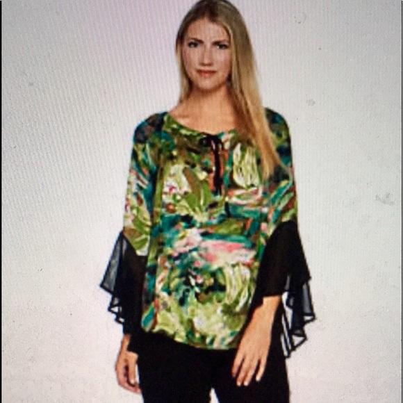 Bob Mackie Tops - BOB MACKIE FLORAL PRINT BELL SLEEVE TIE TUNIC
